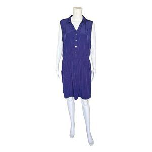 ALFANI Womens Size 16 Blue Sleeveless Elastic Waist Collared Button Shirt Dress